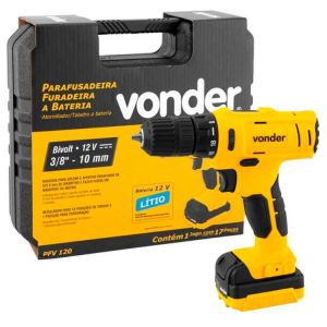 Parafusadeira/Furadeira Vonder PFV120 à Bateria 12V Bivolt Carregador+ Maleta